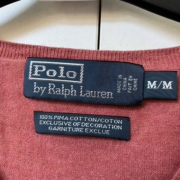Polo Ralph Lauren Pima Cotton Sweater Mens Pink Knit V-neck Preppy Academia - Picture 5 of 7